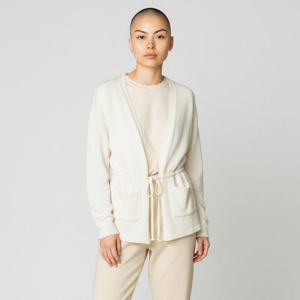 Jason Maxwell Womens Cream Open Front Drawstring Waist Knit Cardigan L